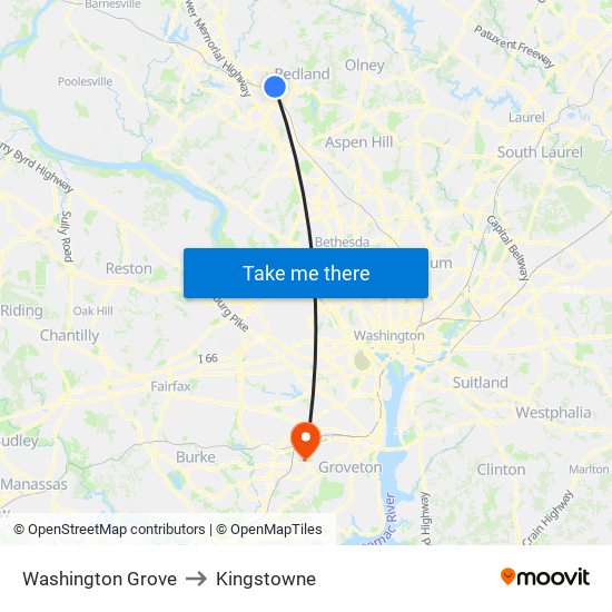 Washington Grove to Kingstowne map