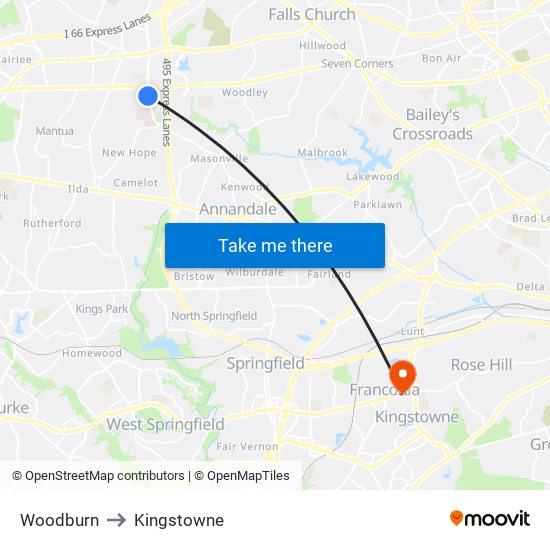 Woodburn to Kingstowne map