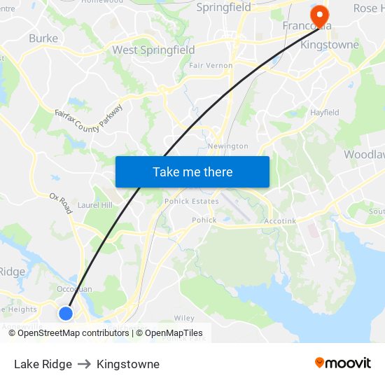 Lake Ridge to Kingstowne map