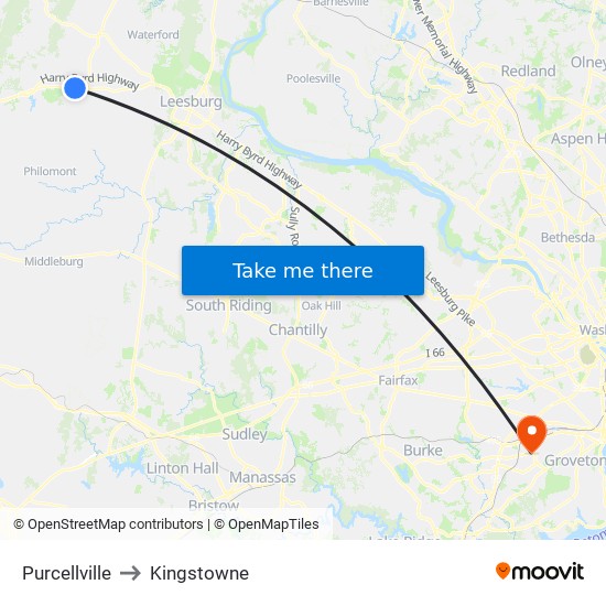 Purcellville to Kingstowne map