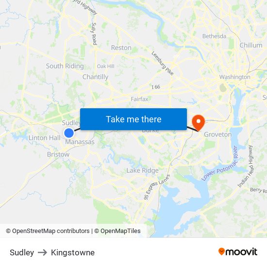 Sudley to Kingstowne map