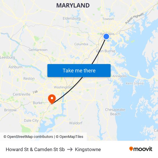 Howard St & Camden St Sb to Kingstowne map