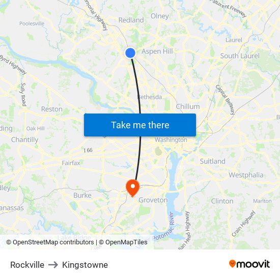 Rockville to Kingstowne map