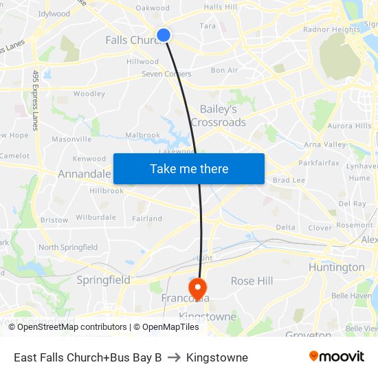 East Falls Church+Bay B to Kingstowne map