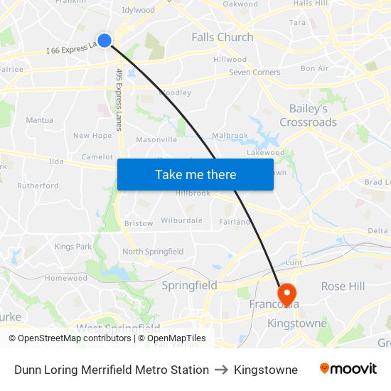 Dunn Loring Merrifield Metro Station to Kingstowne map