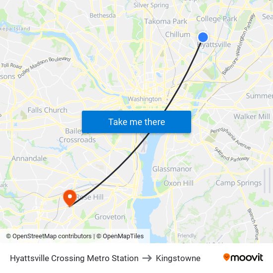 Hyattsville Crossing Metro Station to Kingstowne map