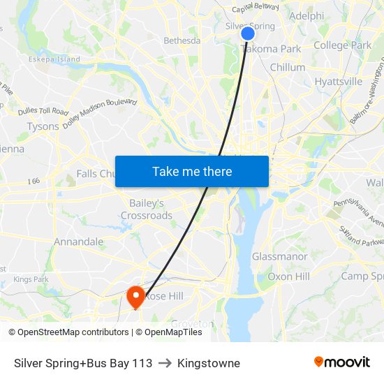 Silver Spring+Bus Bay 113 to Kingstowne map