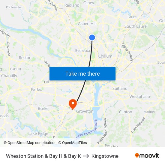 Wheaton Station  & Bay H & Bay K to Kingstowne map