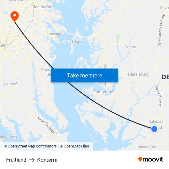 Fruitland to Konterra map