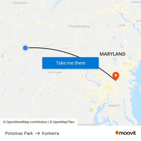 Potomac Park to Konterra map