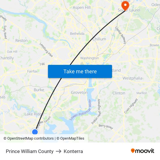 Prince William County to Konterra map