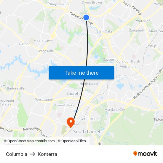 Columbia to Konterra map