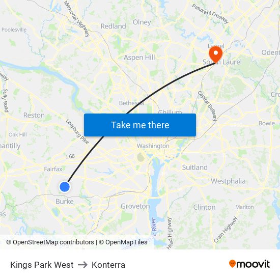 Kings Park West to Konterra map