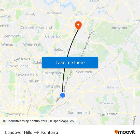 Landover Hills to Konterra map