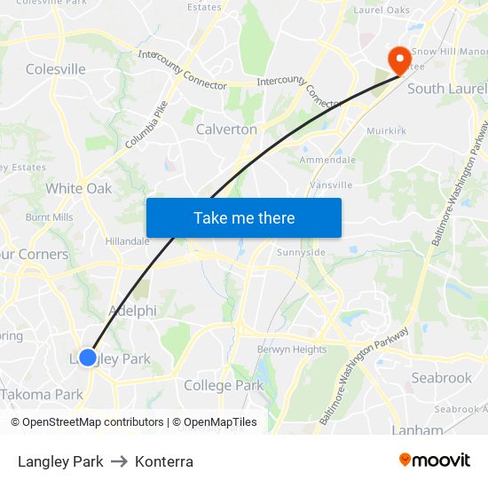 Langley Park to Konterra map