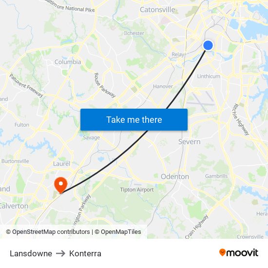 Lansdowne to Konterra map