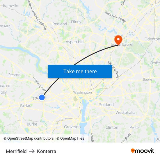 Merrifield to Konterra map