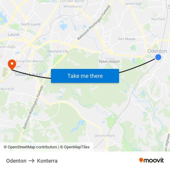 Odenton to Konterra map