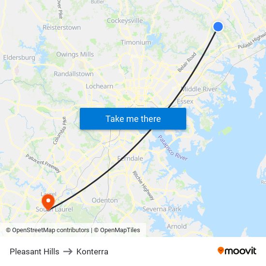 Pleasant Hills to Konterra map