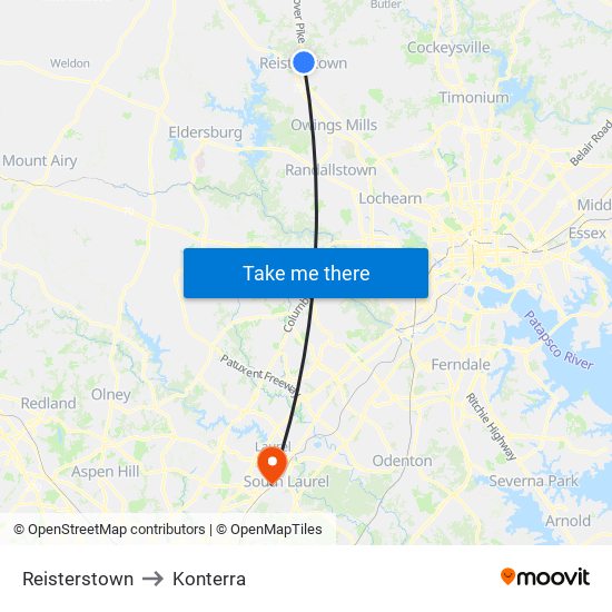 Reisterstown to Konterra map