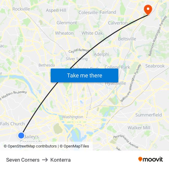 Seven Corners to Konterra map