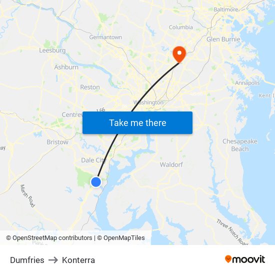 Dumfries to Konterra map