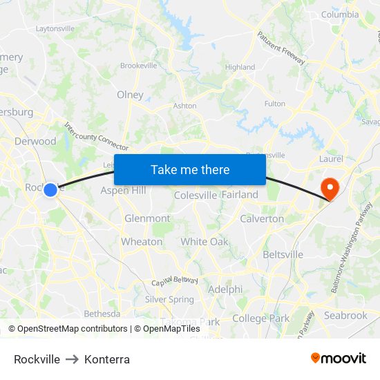 Rockville to Konterra map