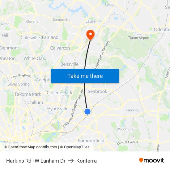 Harkins Rd+W Lanham Dr to Konterra map