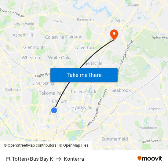 Fort Totten+Bay K to Konterra map