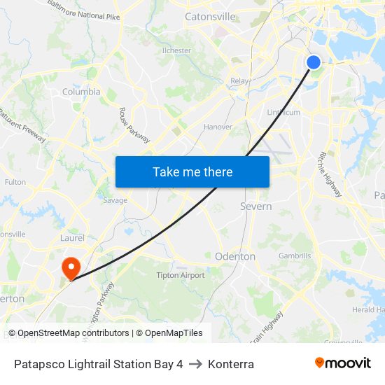 Patapsco Lightrail Station Bay 4 to Konterra map