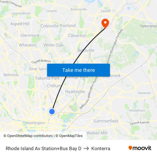 Rhode Island Ave-Brentwood+Bay D to Konterra map