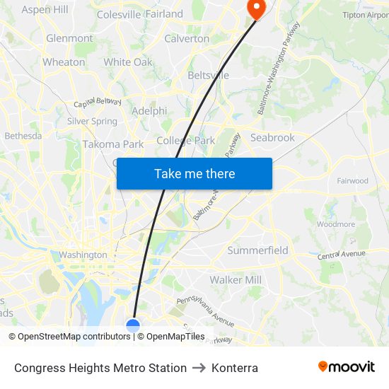 Congress Heights Metro Station to Konterra map