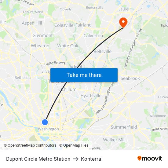 Dupont Circle Metro Station to Konterra map