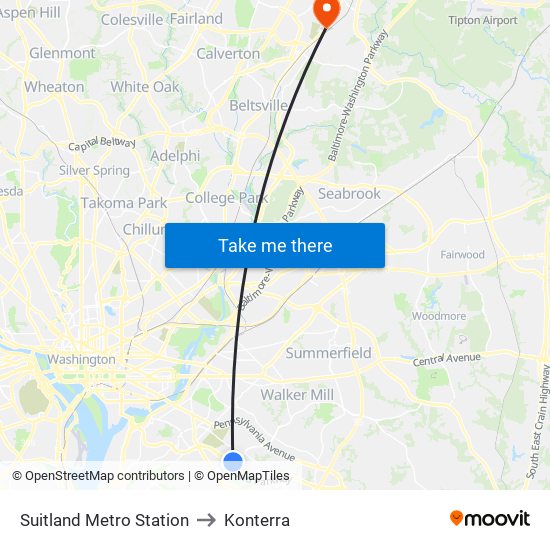 Suitland Metro Station to Konterra map