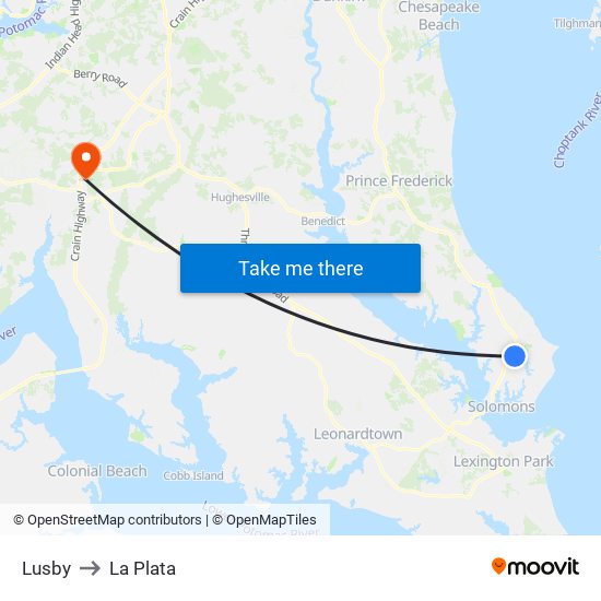 Lusby to La Plata map