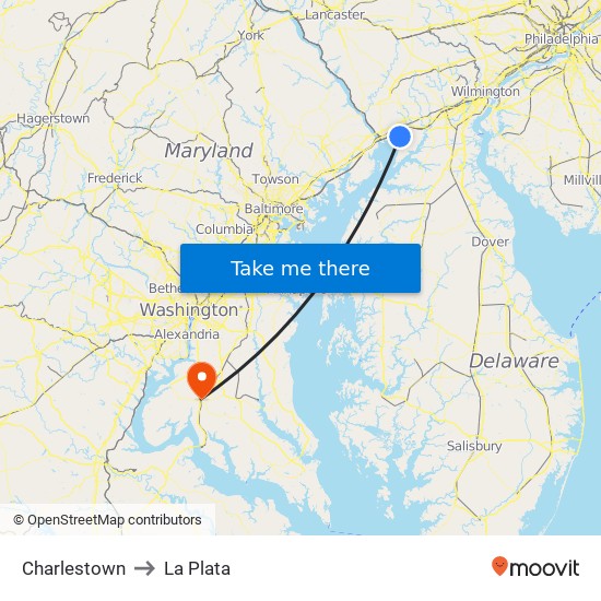 Charlestown to La Plata map