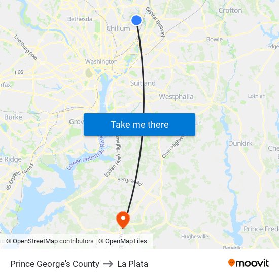 Prince George's County to La Plata map