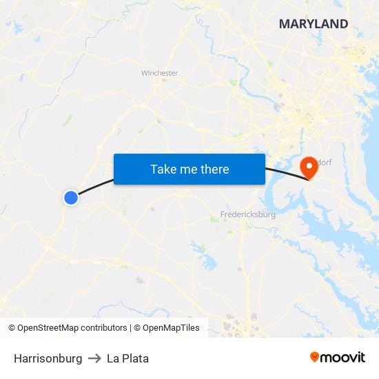 Harrisonburg to La Plata map