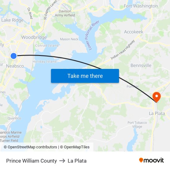 Prince William County to La Plata map