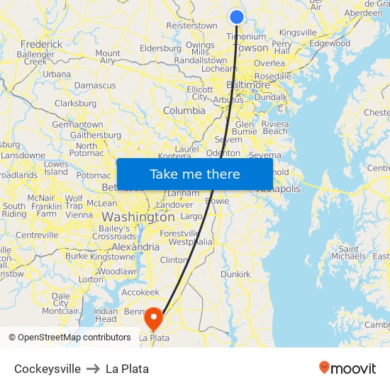 Cockeysville to La Plata map