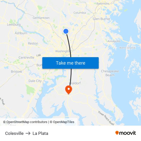 Colesville to La Plata map