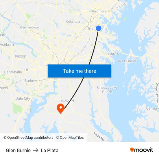 Glen Burnie to La Plata map