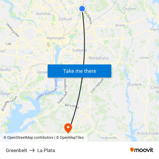 Greenbelt to La Plata map