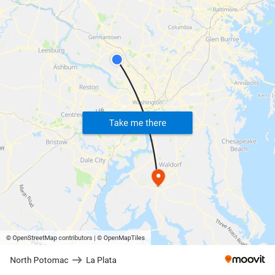 North Potomac to La Plata map