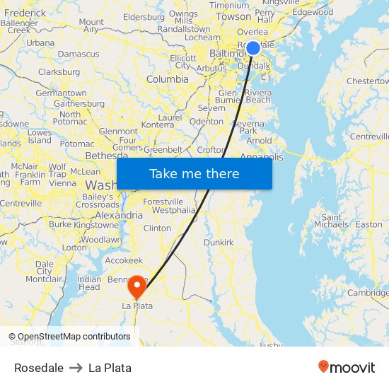 Rosedale to La Plata map