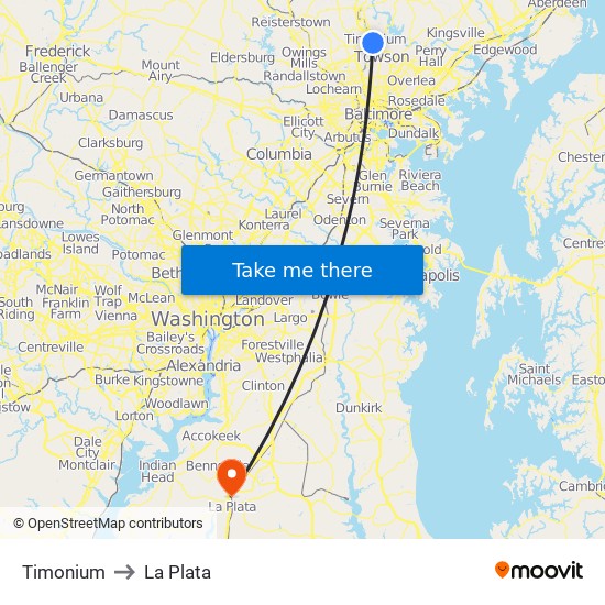 Timonium to La Plata map