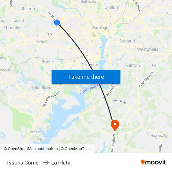 Tysons Corner to La Plata map