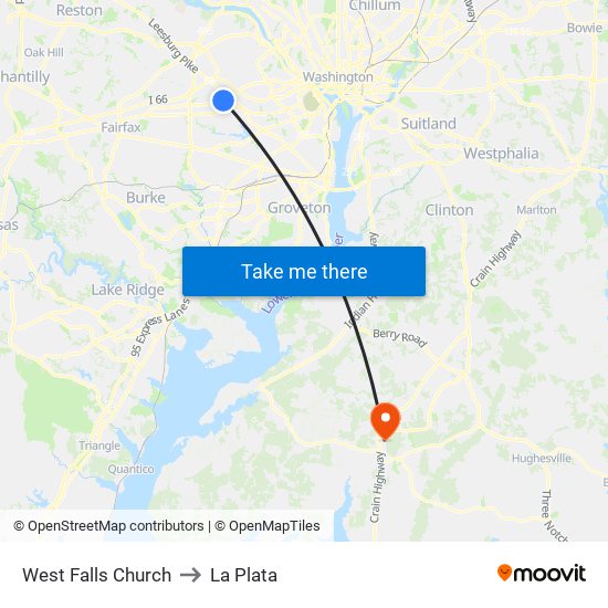 West Falls Church to La Plata map