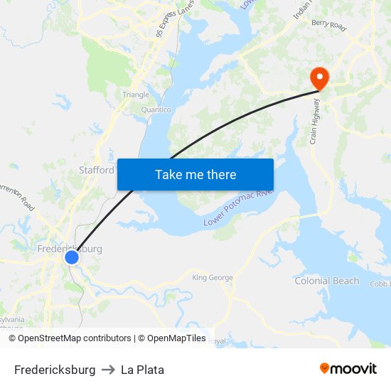 Fredericksburg to La Plata map