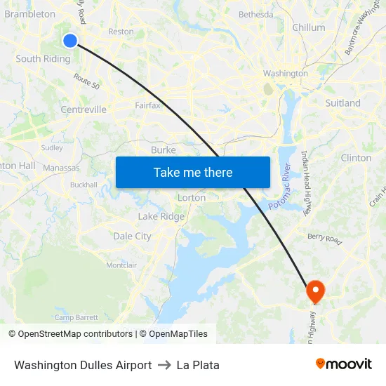 Washington Dulles Airport to La Plata map
